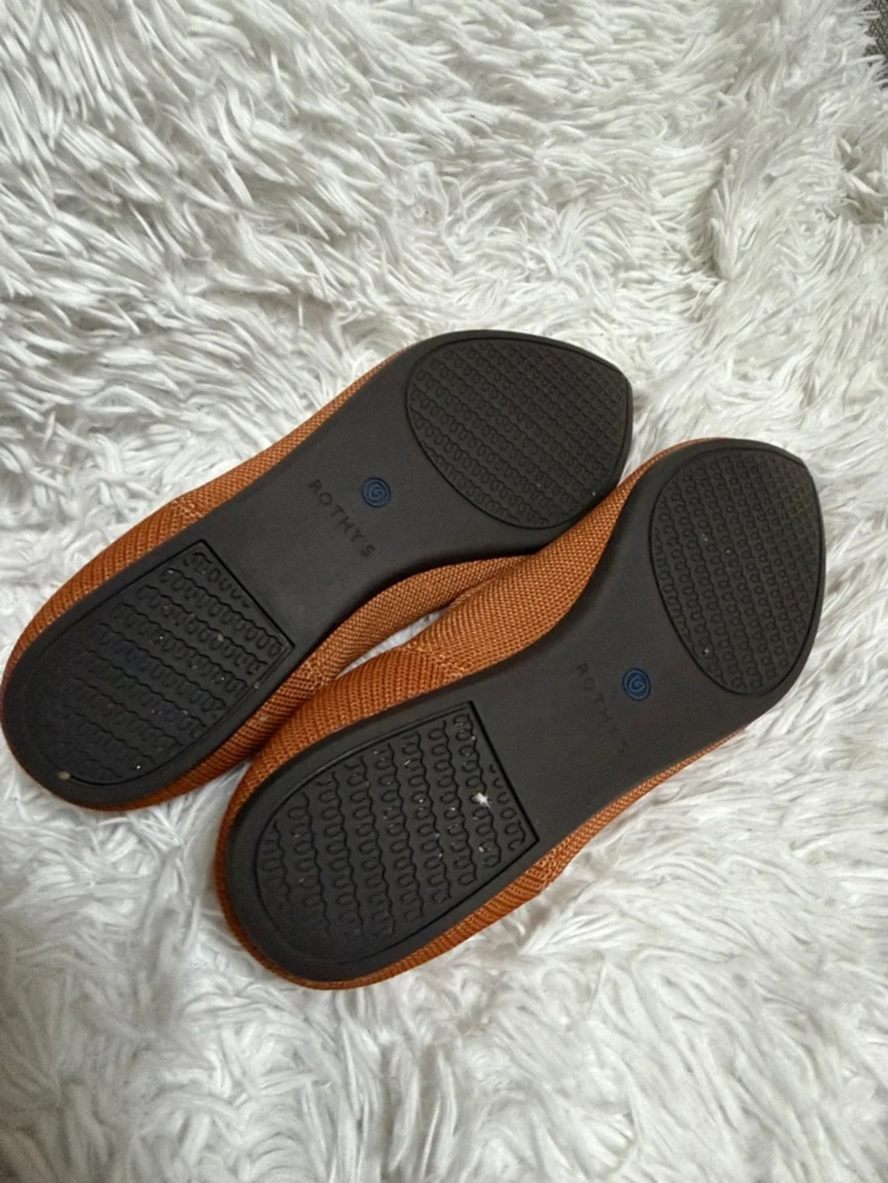 Rothy's Pointed Toe Flats in Rust with Blue Trim - Picture 7 of 10